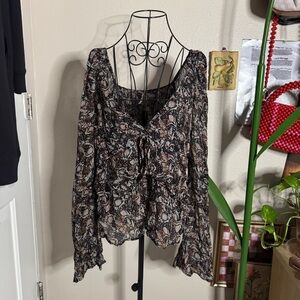 Free People Uptown Floral Peplum Blouse S